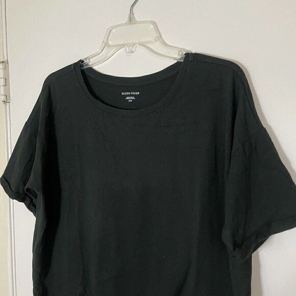 EILEEN FISHER green Cotton short sleeve tunic tshirt side pockets size medium - Picture 2 of 6